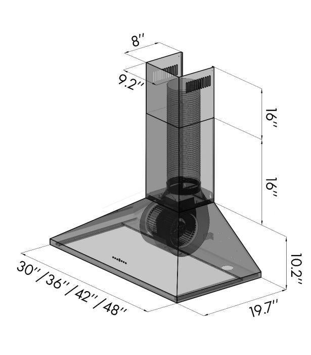 ZLINE 36" Convertible Vent Wall Mount Range Hood in Stainless Steel, KL2-36