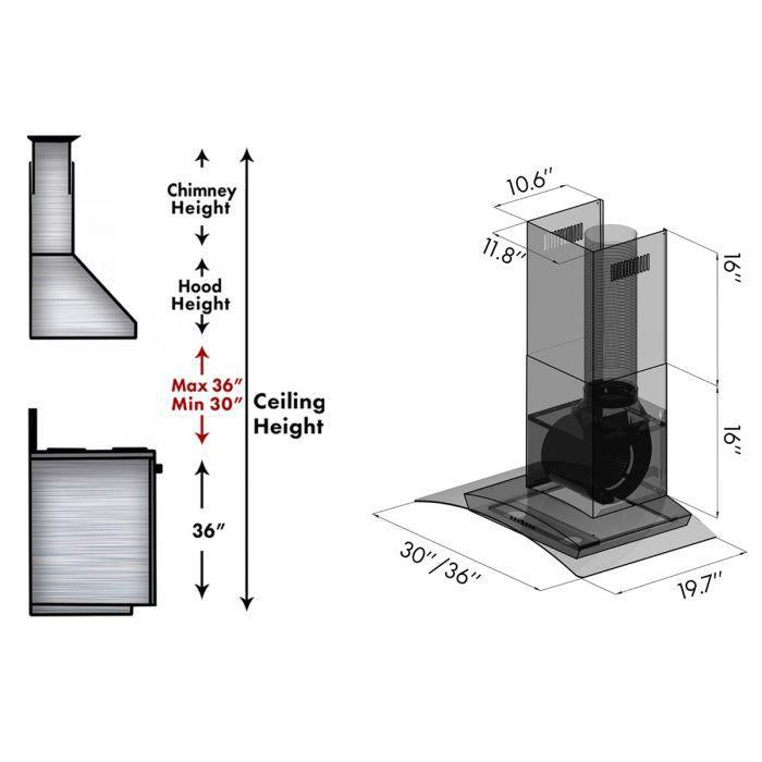 ZLINE 36" Convertible Vent Wall Mount Range Hood in Stainless Steel & Glass with Crown Molding, KZCRN-36