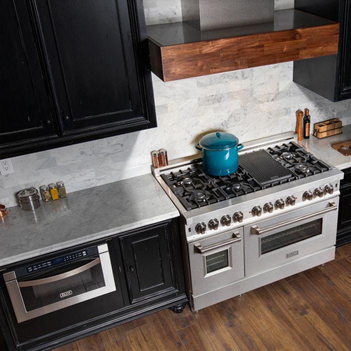 ZLINE 48" Dual Fuel Range in Stainless Steel with DuraSnow® Finish Doors, RA-SN-48