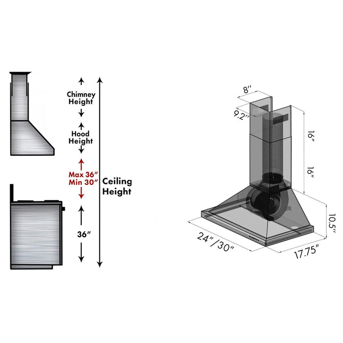 ZLINE 30" Convertible Wall Mount Range Hood in Black Stainless Steel, BSKBN-30