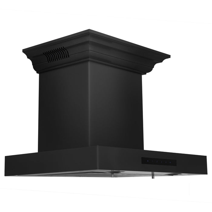 ZLINE 30" Wall Mount Range Hood in Black Stainless Steel with BlueTooth Crown Molding, BSKENCRN-BT-30