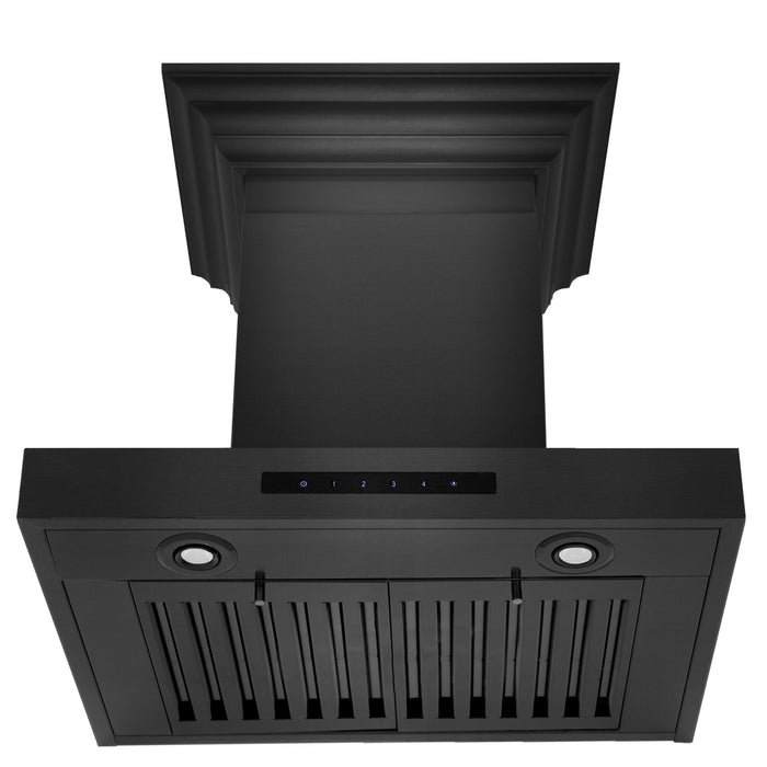 ZLINE 30" Convertible Wall Mount Range Hood in Black Stainless Steel with Crown Molding, BSKENCRN-30