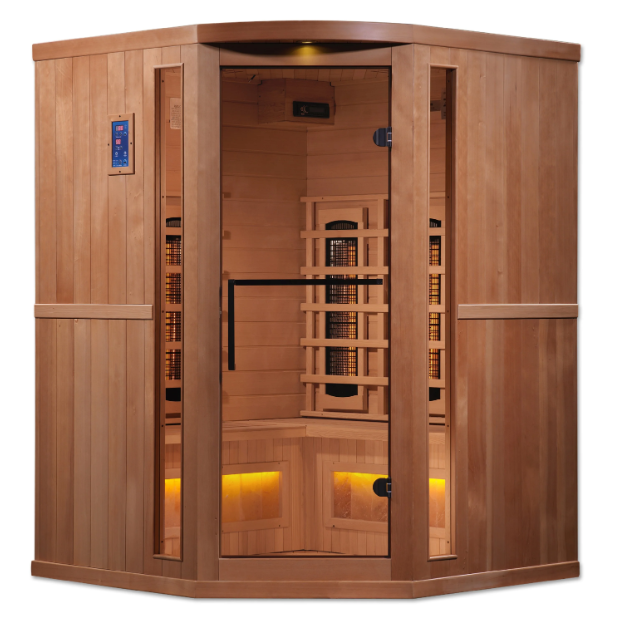 Golden Designs 3 Person Corner Unit Full Spectrum Infrared Sauna - Canadian Hemlock