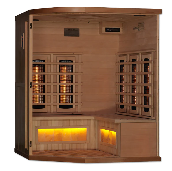 Golden Designs 3 Person Corner Unit Full Spectrum Infrared Sauna - Canadian Hemlock