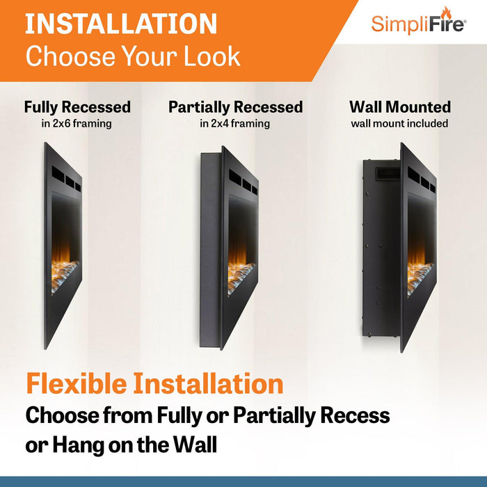 SimpliFire Allusion 40" Linear Electric Recessed Fireplace