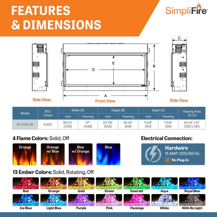 SimpliFire Scion 55" Clean Face Linear Electric Fireplace