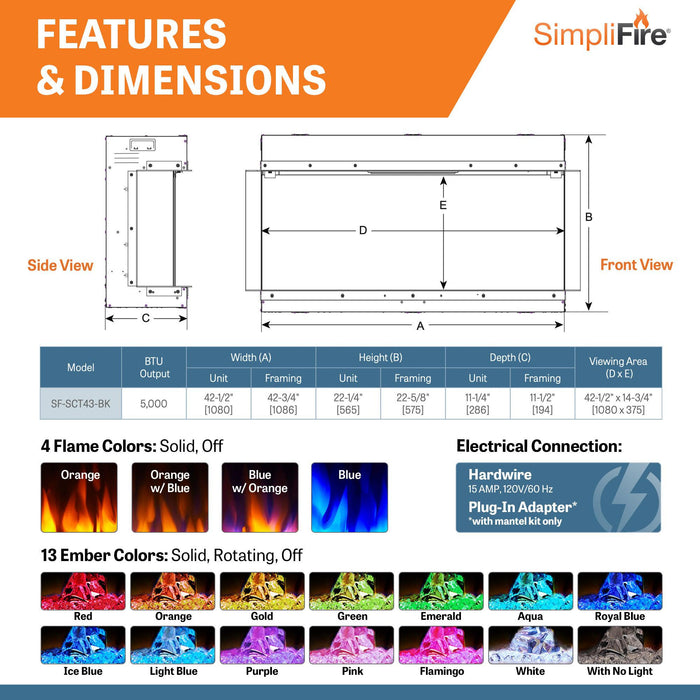 SimpliFire Scion Trinity 43" 3-Sided Linear Electric Fireplace