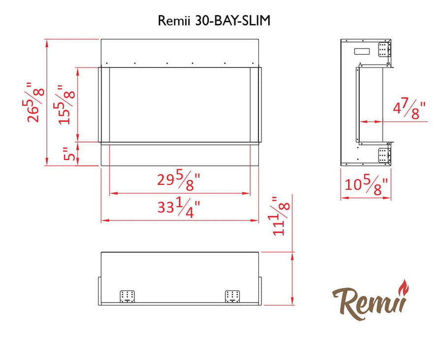 Remii Bay Slim 30" 3 Sided Electric Fireplace